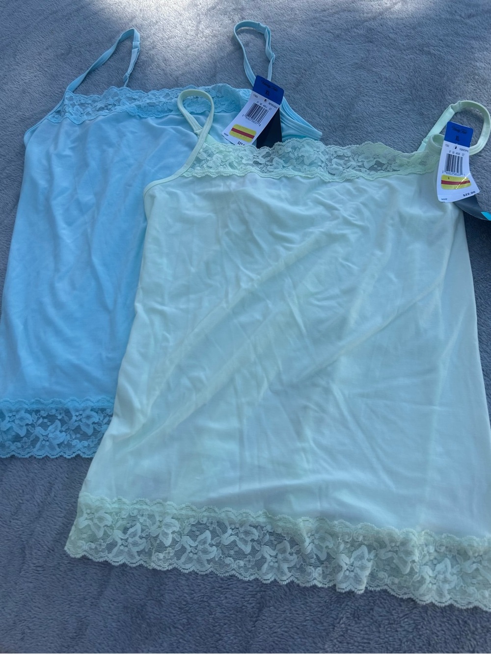Vanity Fair Lace-Trim Camisole Pair - Mint Green & Light Blue XL